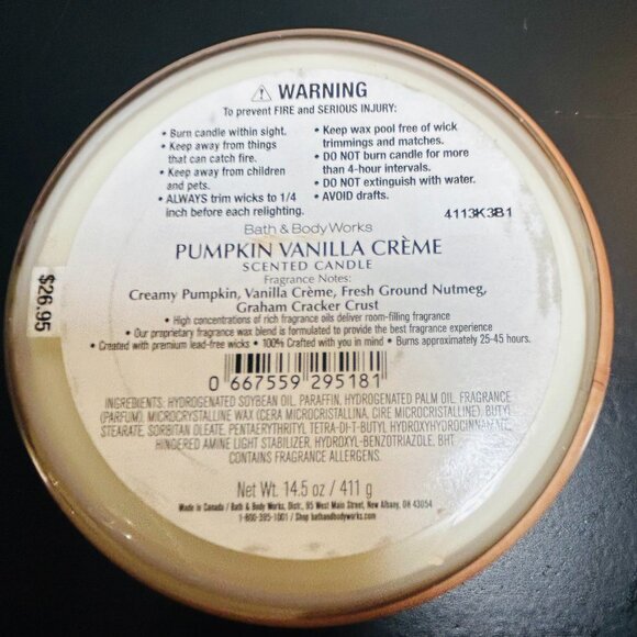 Bath & Body Works Pumpkin Vanilla Creme 3-Wick Candle NEW - Picture 4 of 4